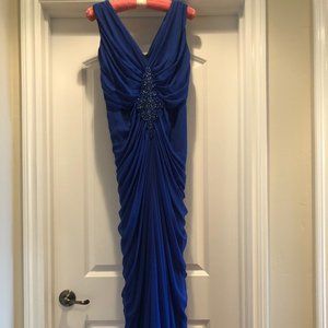 TADASHI SHOJI Royal blue ruched evening gown